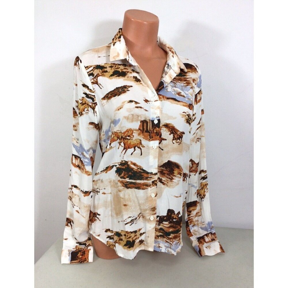 Ichi Horse Blouse Equestrian Top Womens Small